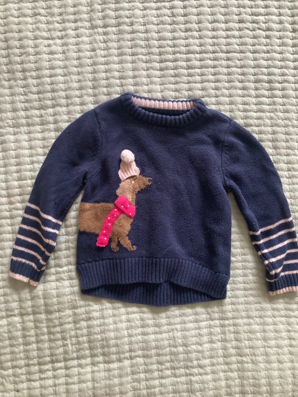 Joules Intarsia Sausage Dog Jumper in Navy, size 3